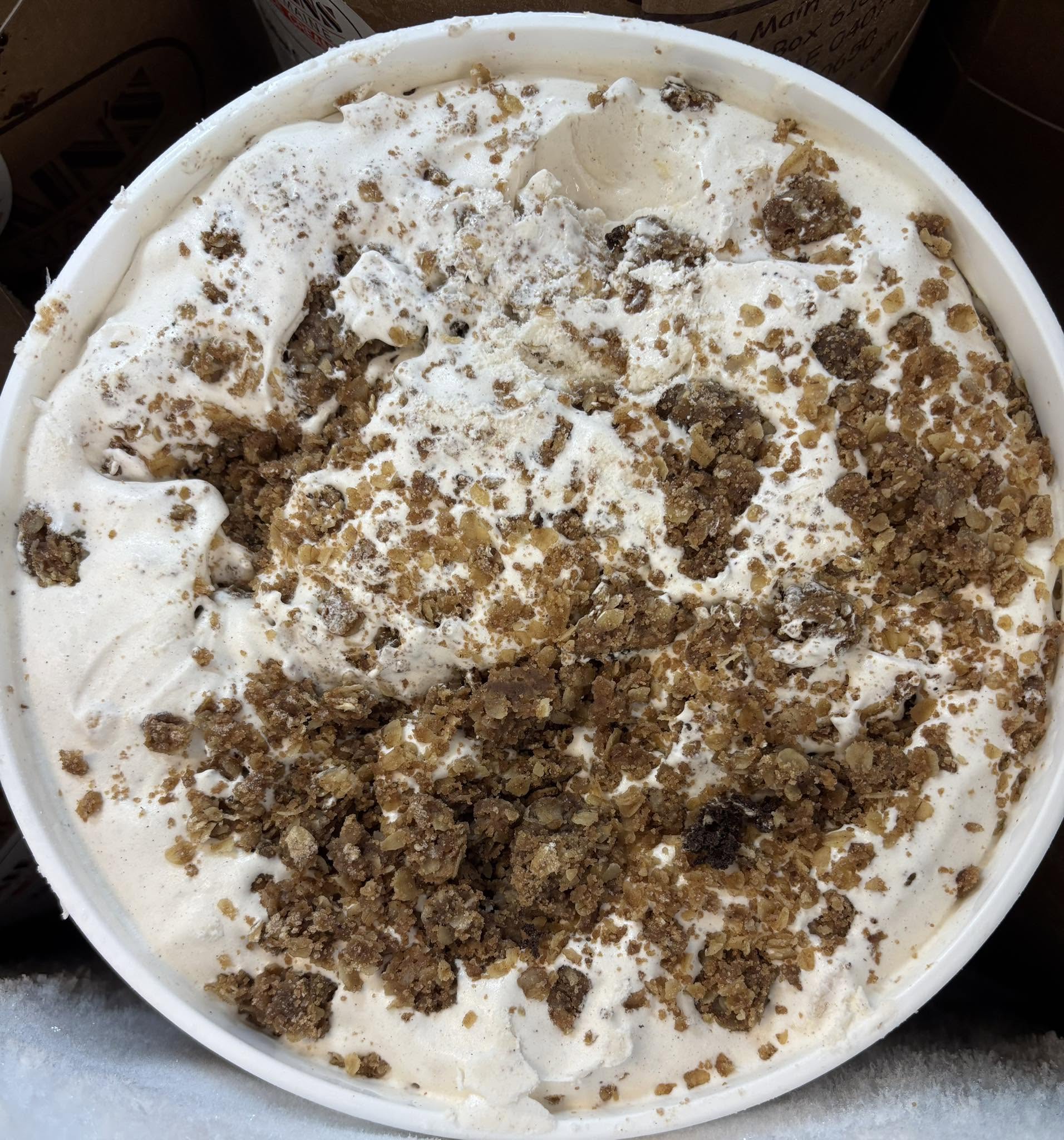 Hard serve ice cream with cookie mix-ins