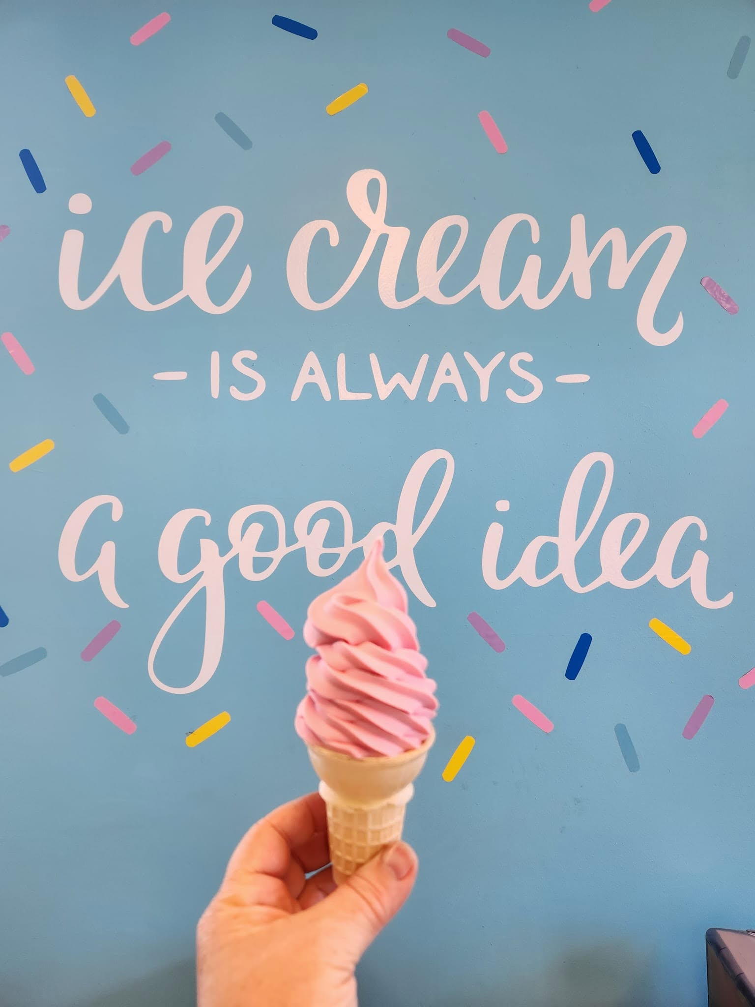 Pink soft serve cone — ice cream is always a good idea